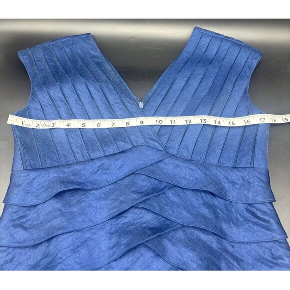 Adrianna Papell Womens Blue Layered Tiered V Neck Sheath Cocktail Dress Sz 12 - Picture 7 of 9